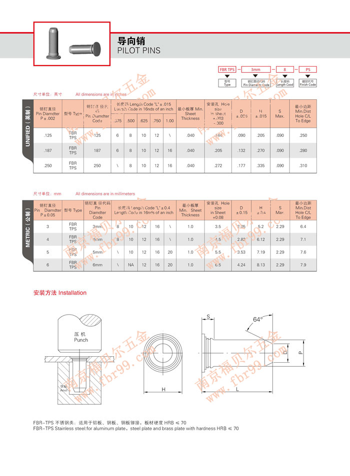 不銹鋼TPS平頭定位銷(xiāo)導(dǎo) 向 銷(xiāo)